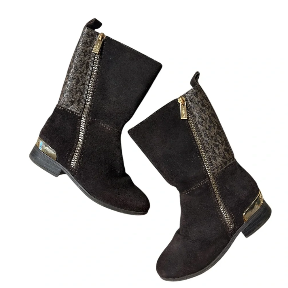 Michael Kors Girl’s Finley Makysa Brown Leather & Suede Boots